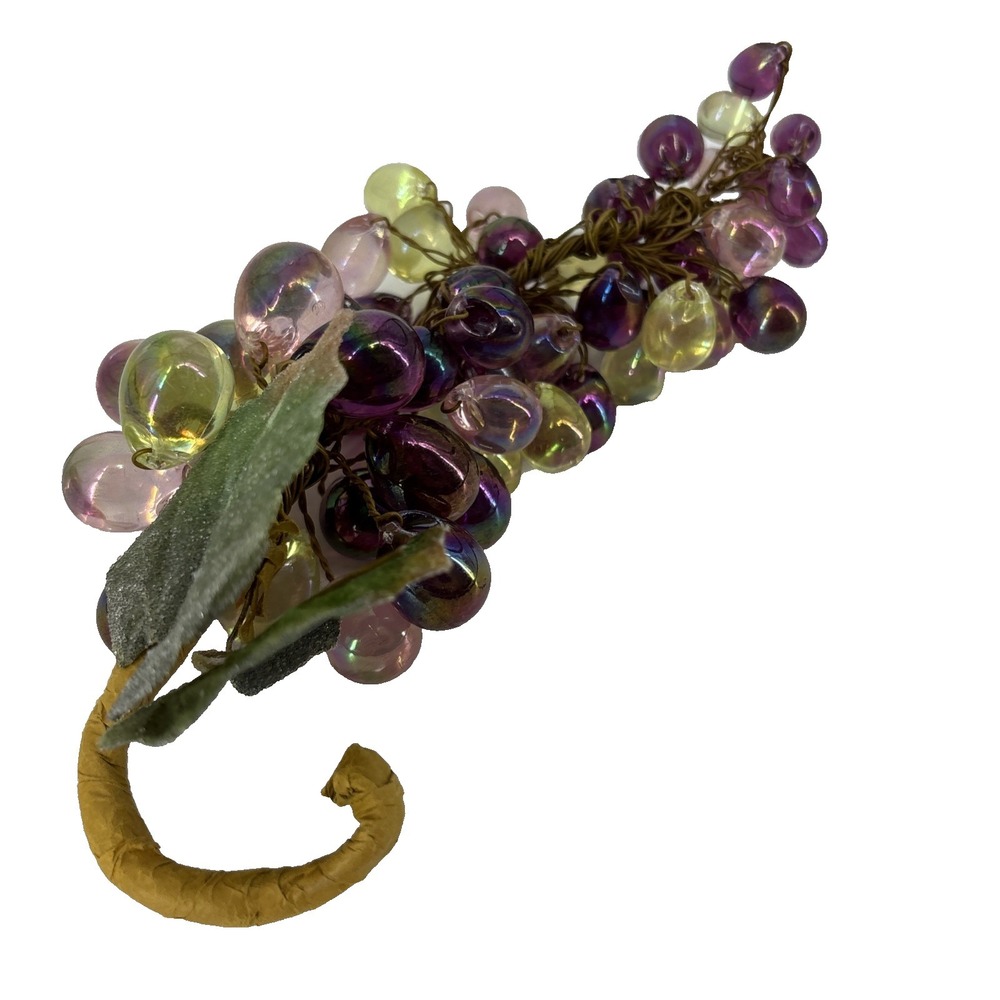 Vintage Lucite Iridescent Multicolor Grape Cluster Sugared Leaves 8"